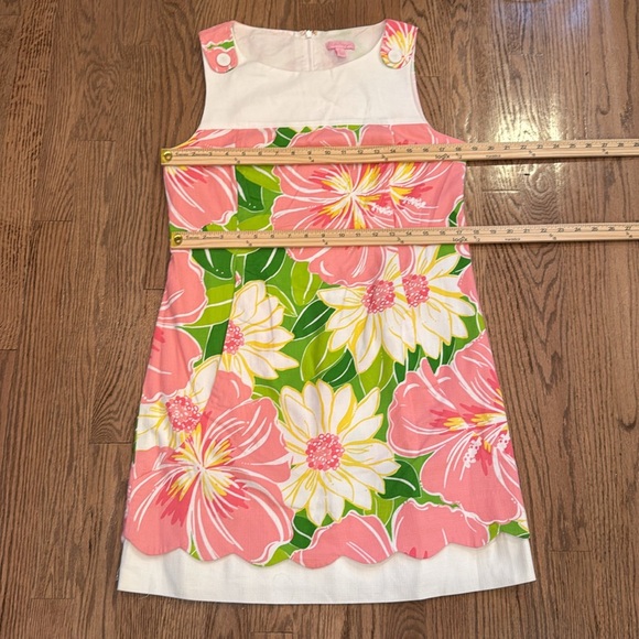 LILLY PULITZER LARGE FLORAL SHEATH DRESS PINK GREEN WHITE SIZE 12 PREPPY COTTON - Picture 10 of 11